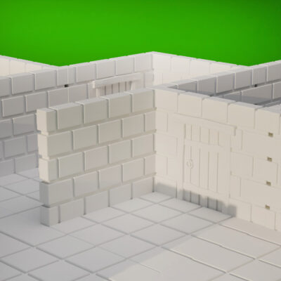 Assembled dungeon layout featuring door tiles for tabletop games.
