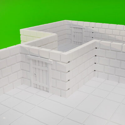 Another view of assembled dungeon tiles with doors for RPG terrain.