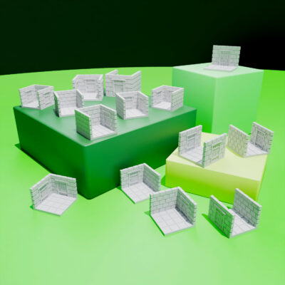 Overview of the full set of door dungeon tiles for 3D printing.